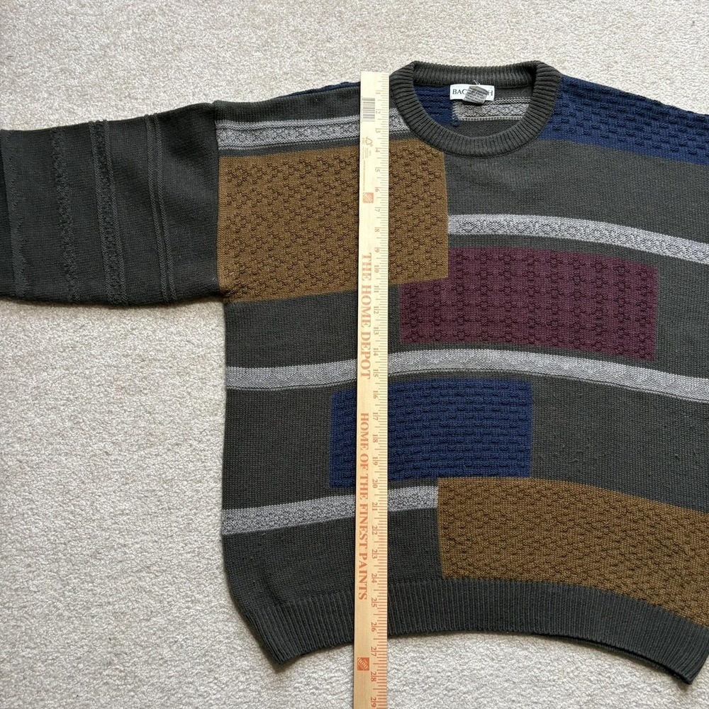 Vtg Bachrach Sweater Mens Large Multicolor Geometric Knit Crewneck Grandpa 90s - Picture 6 of 7